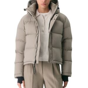 Aritzia Super Puff Shorty Modern Taupe Cropped Premium Down Puffer Jacket M